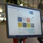 Photo of computer monitor displaying a library search interface