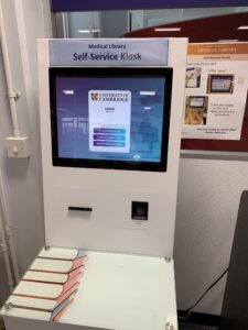 Self-serve kiosk in medical library